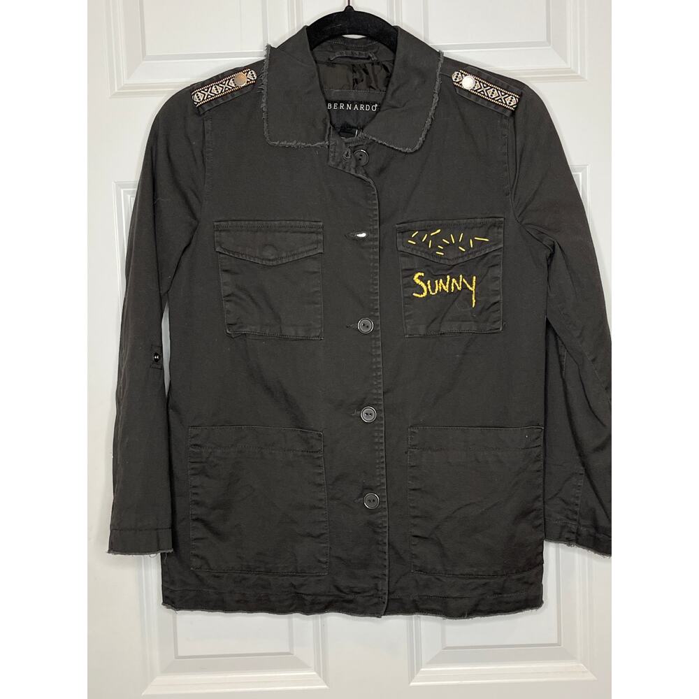 Bernado Gray Military Style Button Front Jacket‎ with Embroidery Size 10/12